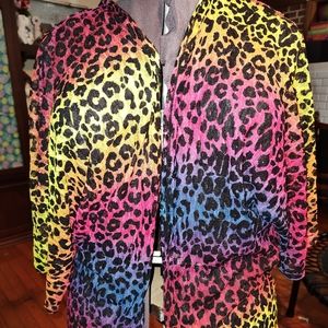 Rainbow Animal Print Shrug Lisa Frank 90s Neon Bright xl plus 16/18 cheetah